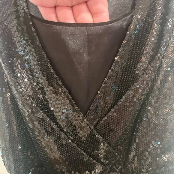 🆕 NWT White House Black Market Black Sequin Mini Dress Size 00 - Picture 5 of 7